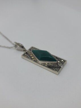 Art Deco Style Green Onyx, Marcasite & Sterling Necklace by Modern Museum of Art